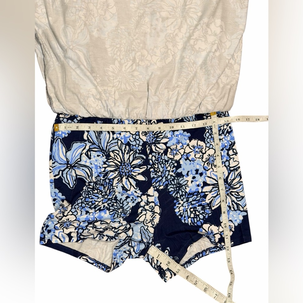 Lilly Pulitzer Riza Long Sleeve Dress Romper Low Tide Navy Bouquet All Day Sz M - Picture 8 of 12